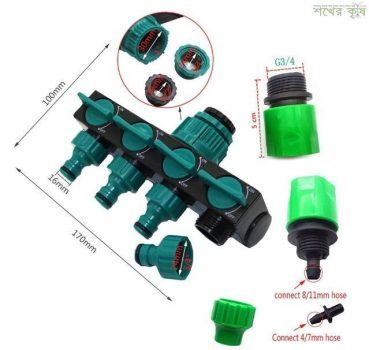 Tap Connector 4-Way ¾ , ½ inch to 16,8,4mm tube