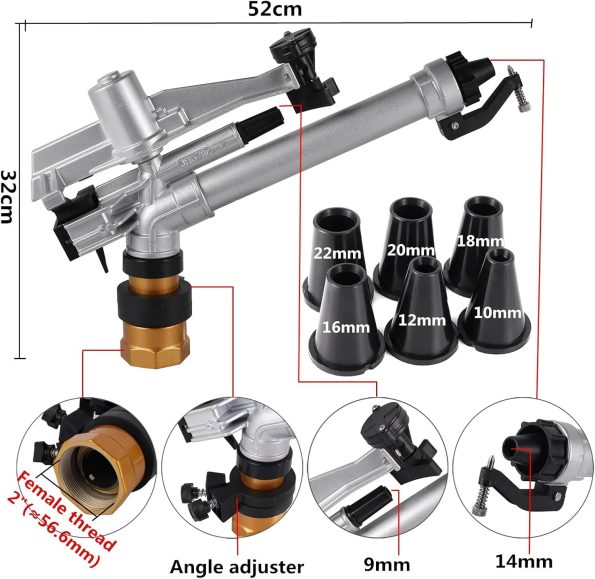 Rain Gun Aluminum 130 feet 2 inch Female Adjustable 6 Nozzle - Image 5