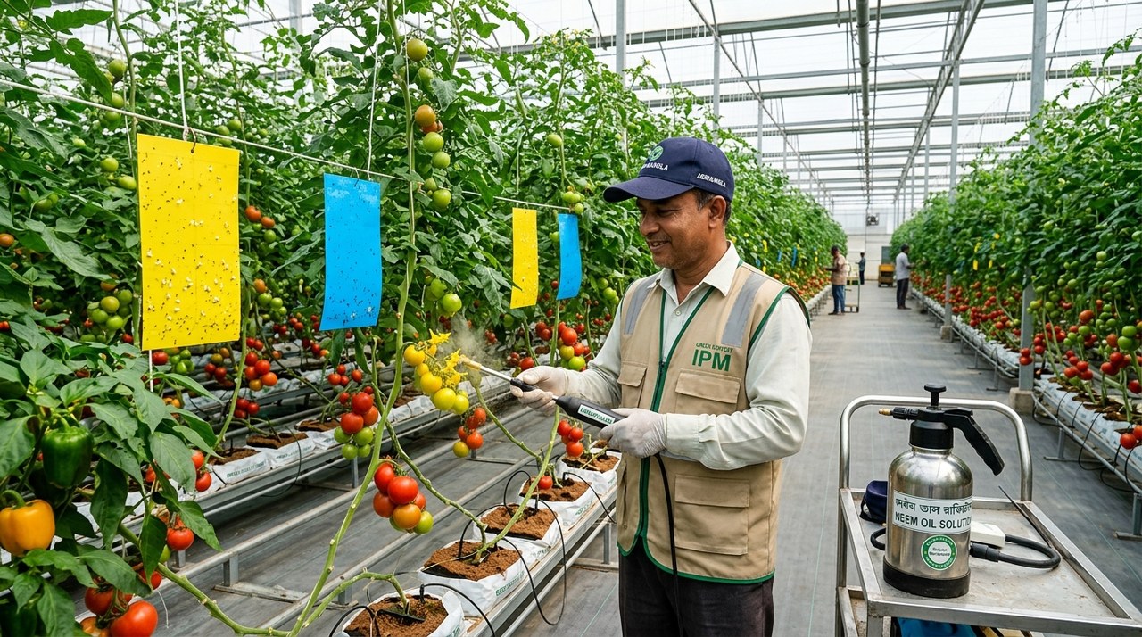 পরাগায়ন ব্যবস্থাপনা, ডাল ছাঁটাই (Pruning), মাচা তৈরি এবং হাইড্রোপনিক ফডার ও মাইক্রোগ্রিন উৎপাদন 2 গ্রিনহাউসে টমেটো ও ফলের গাছে পরাগায়ন ব্যবস্থাপনা ও ক্যানোপি পরিচর্যা