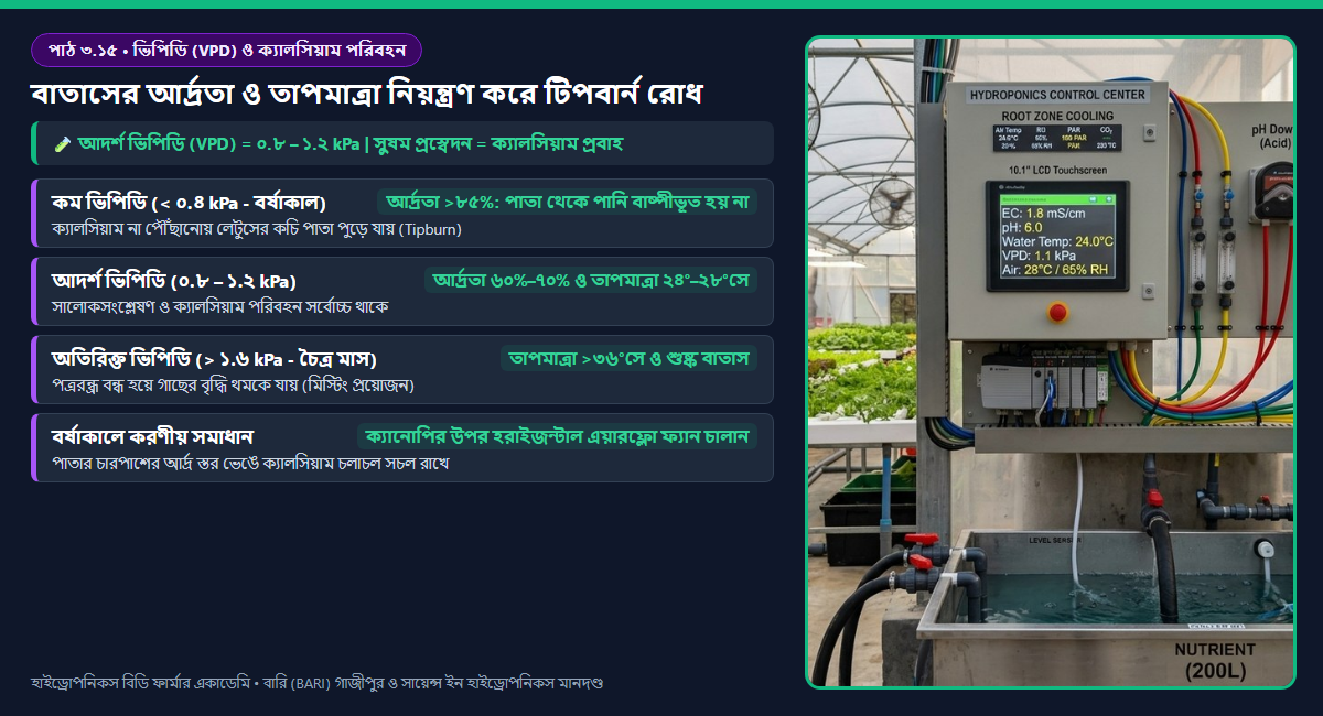 পাঠ ৩.১৫: ভেপার প্রেসার ডেফিসিট (VPD), প্রস্বেদন ও বর্ষাকালে লেটুসের টিপবার্ন এবং টমেটোর পচন রোধ 2 ভেপার প্রেসার ডেফিসিট (VPD) সাইক্রোমেট্রিক চার্ট, জাইলেম ক্যালসিয়াম পরিবহন এবং বর্ষাকালে লেটুসের টিপবার্ন প্রতিরোধ ডায়াগ্রাম